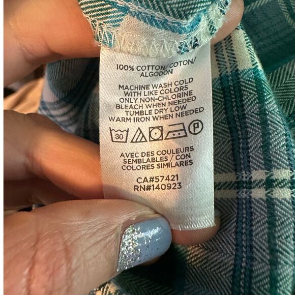 Loft green white plaid long sleeves ruffle button shirt size Small - Picture 4 of 16